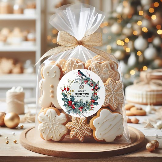 メリークリスマスレッドベリー&ブルフィンチ ラウンドシール