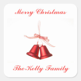 メリークリスマスレッドベルの文字 スクエアシール