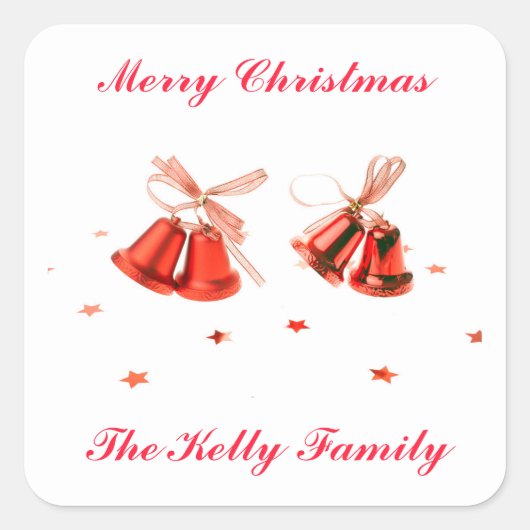 メリークリスマスレッドベルの文字 スクエアシール (正面)
