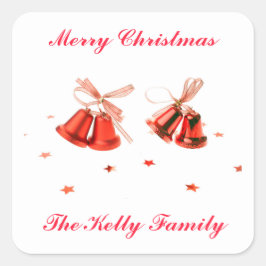 メリークリスマスレッドベルの文字 スクエアシール