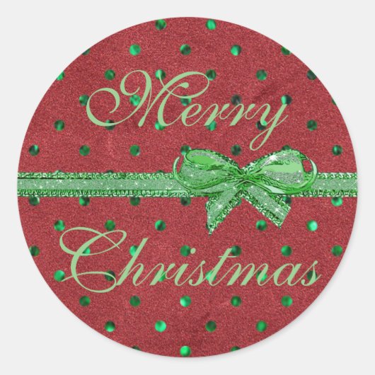 メリークリスマスレッドベルベットグリーンボウスティッカー ラウンドシール (正面)