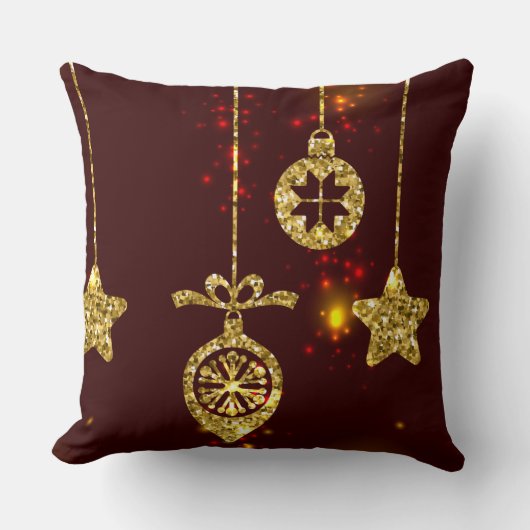 メリークリスマスレッドホリデイグリッター きらめく クッション (正面)