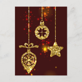 メリークリスマスレッドホリデイグリッター きらめく シーズンポストカード