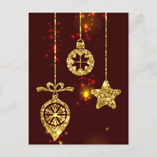 メリークリスマスレッドホリデイグリッター きらめく シーズンポストカード (正面)