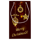 メリークリスマスレッドホリデイグリッター きらめく スモールペーパーバッグ (裏面)