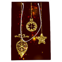 メリークリスマスレッドホリデイグリッター きらめく ミディアムペーパーバッグ