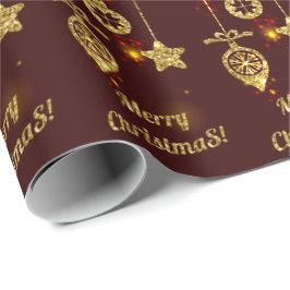 メリークリスマスレッドホリデイグリッター きらめく ラッピングペーパー