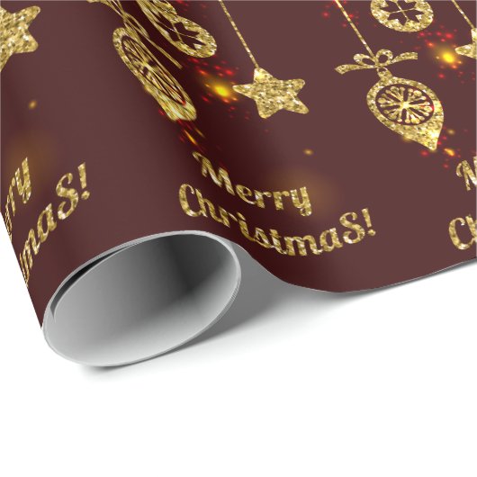 メリークリスマスレッドホリデイグリッター きらめく ラッピングペーパー (ロールコーナー)