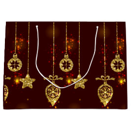 メリークリスマスレッドホリデイグリッター きらめく ラージペーパーバッグ