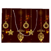 メリークリスマスレッドホリデイグリッター きらめく ラージペーパーバッグ (裏面)