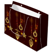 メリークリスマスレッドホリデイグリッター きらめく ラージペーパーバッグ (正面アングル)