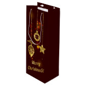メリークリスマスレッドホリデイグリッター きらめく ワインギフトバッグ (正面アングル)