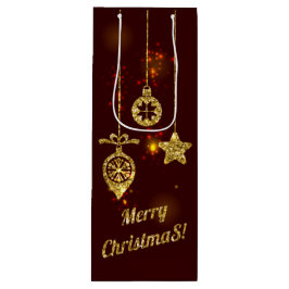 メリークリスマスレッドホリデイグリッター きらめく ワインギフトバッグ