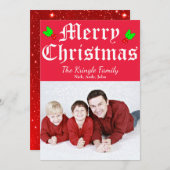 メリークリスマスレッドホリデーフォトカード シーズンカード (正面/裏面)