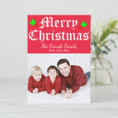 メリークリスマスレッドホリデーフォトカード シーズンカード (スタンド正面)