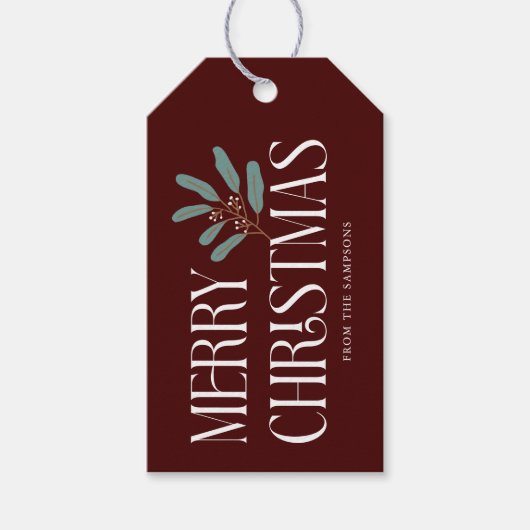 メリークリスマスレッドホリデーボタニカル ギフトタグ (正面)