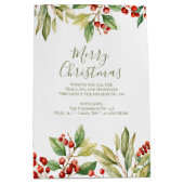 メリークリスマスレッドホリーグリーンカスタムリー ミディアムペーパーバッグ (正面)