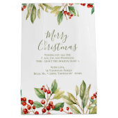 メリークリスマスレッドホリーグリーンカスタムリー ミディアムペーパーバッグ (裏面)