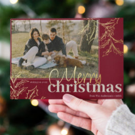 メリークリスマスレッドホリーベリーの金ゴールドカスタム写真 箔シーズンカード