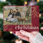 メリークリスマスレッドホリーベリーの金ゴールドカスタム写真 箔シーズンカード