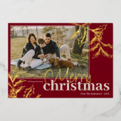 メリークリスマスレッドホリーベリーの金ゴールドカスタム写真 箔シーズンカード (正面)
