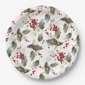 メリークリスマスレッドホリーベリー金ゴールドライト ペーパープレート (正面)