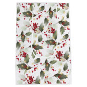 メリークリスマスレッドホリーベリー金ゴールドライト ミディアムペーパーバッグ (裏面)