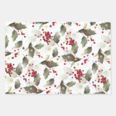 メリークリスマスレッドホリーベリー金ゴールドライト ラッピングペーパーシート (正面3)