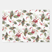 メリークリスマスレッドホリーベリー金ゴールドライト ラッピングペーパーシート (正面2)