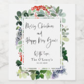 メリークリスマスレッドホリーモダンスクリプト ワインラベル (シングルラベル)