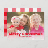メリークリスマスレッドホワイトバッファローチェックファミリー シーズンポストカード (正面/裏面)