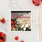 メリークリスマスレッドホワイトホリデーフラワー スタンダードカクテルナプキン (インサイチュ)