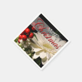 メリークリスマスレッドホワイトホリデーフラワー スタンダードカクテルナプキン (角)