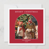 メリークリスマスレッドホワイトミニマリストのアーチ写真 シーズンカード (正面)