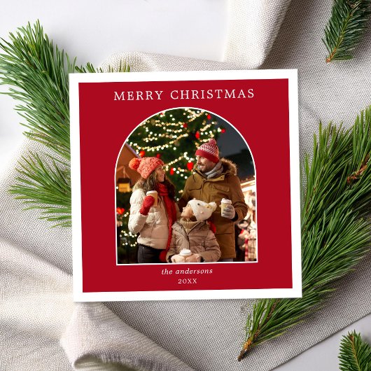 メリークリスマスレッドホワイトミニマリストのアーチ写真 シーズンカード
