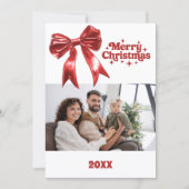 メリークリスマスレッドボウのレトロフォトカード シーズンカード (正面)