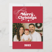 メリークリスマスレッドボウのレトロフォトカード シーズンカード (正面)