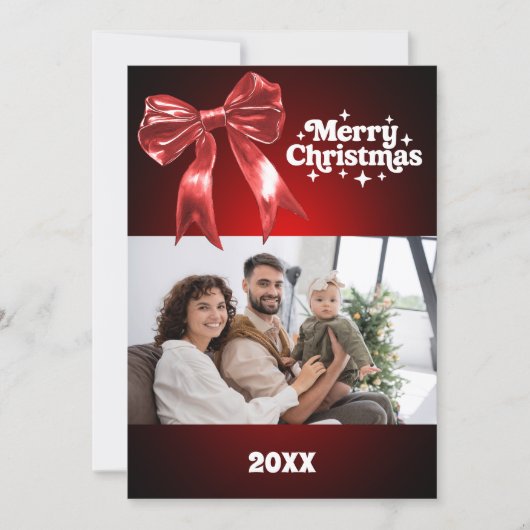 メリークリスマスレッドボウの写真カード シーズンカード (正面)