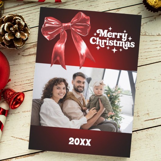 メリークリスマスレッドボウの写真カード シーズンカード