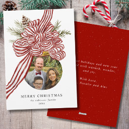 メリークリスマスレッドボウオーナメント家族写真 シーズンカード