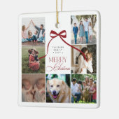 メリークリスマスレッドボウカスタムフォトコラージュ セラミックオーナメント (左)