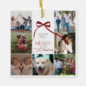 メリークリスマスレッドボウカスタムフォトコラージュ セラミックオーナメント (正面)