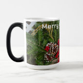 メリークリスマスレッドボウパインコーンPIneブランチ モーフィングマグカップ (左)