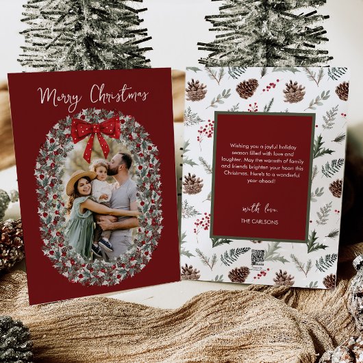 メリークリスマスレッドボウフォトホリデーカード シーズンカード