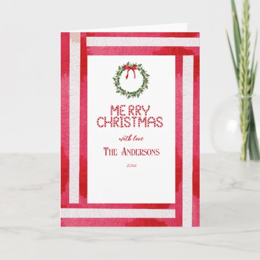 メリークリスマスレッドボウリース パーソナライズされた シーズンカード (正面)