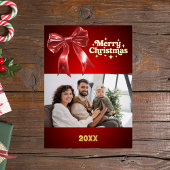 メリークリスマスレッドボウ写真金ゴールド年レビュー 箔シーズンカード