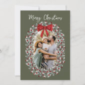 メリークリスマスレッドボウ家族写真 シーズンカード (正面)