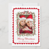 メリークリスマスレッドボウ緑の水彩写真 シーズンカード (正面)