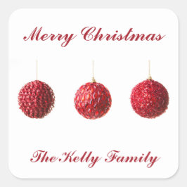 メリークリスマスレッドボールの文字 スクエアシール