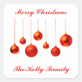 メリークリスマスレッドボールの文字 スクエアシール